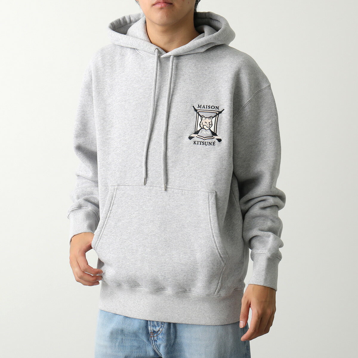 MAISON KITSUNE メゾンキツネ パーカー COLLEGE FOX EMBROIDERED COMFORT カレッジ フォックス エンブロイダリー コンフォート LM00709KM0307 メンズ H120/LIGHT-GREY-MELAN