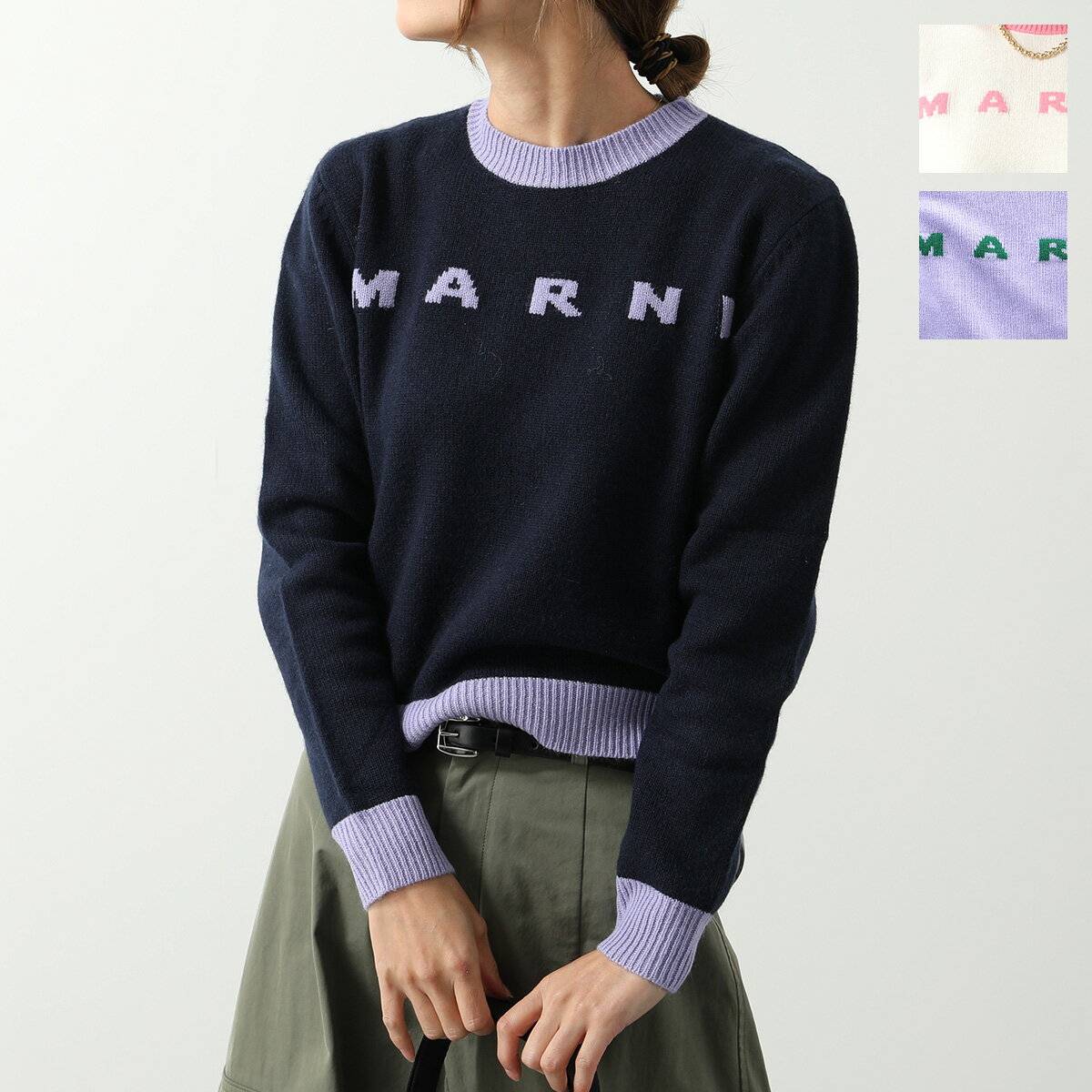 MARNI KIDS マルニ キッズ セーター M00993 M00ML レディース ガールズ ニット ロゴ 長袖 クルーネック カシミヤ混ウール カラー3色のサムネイル