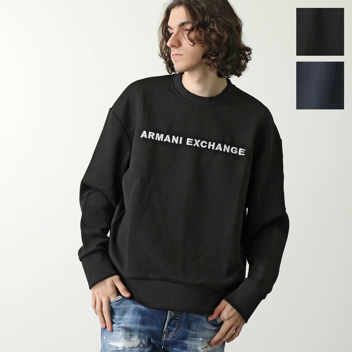 ARMANI EXCHANGE A/X アルマーニ エクスチェンジ スウェット 6RZMJB ZJDNZ メンズ リブ トレーナー ロゴ刺繍 クルーネック 長袖 カラー2色】【cp_fifte】