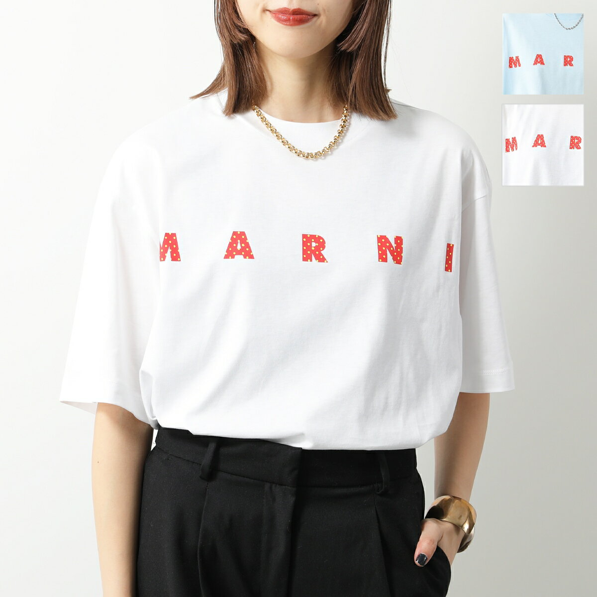MARNI マルニ Tシャツ THJET49P01 USCV77 レディース 半袖 カットソー ロゴT ポルカドット 水玉 クルーネック コットン カラー2色【dc_kikaku】