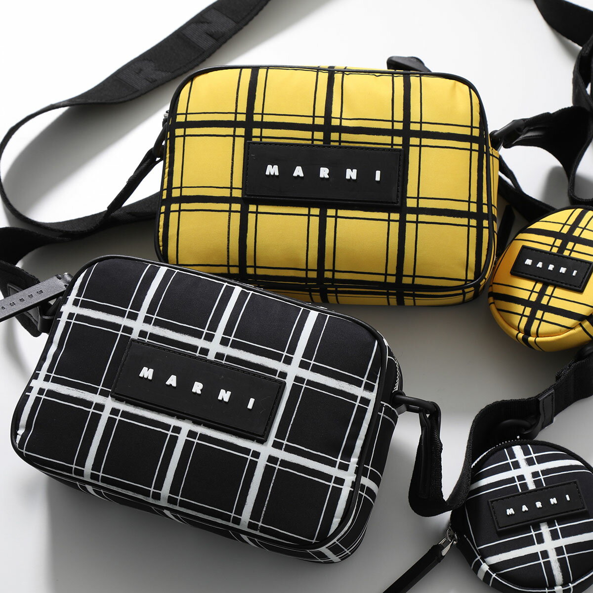 MARNI マルニ ショルダーバッグ SBMQ0084U0 P6262 メンズ チェック柄 ラバーロゴ ミニポーチ付き クロスボディ 鞄 カラー2色のサムネイル