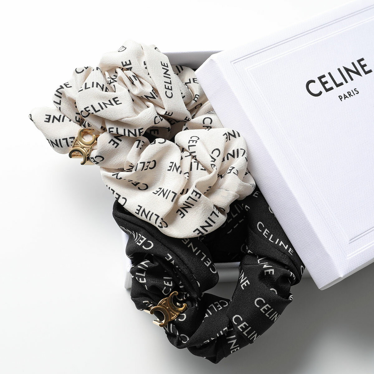 CELINE セリーヌ シュシュ Rayure レイユール 46Y352SIB.35OH 46Y352SIB.35OB レディース トリオンフ ロゴ ヘアアクセサリー ヘアゴム 髪飾り カラー2色