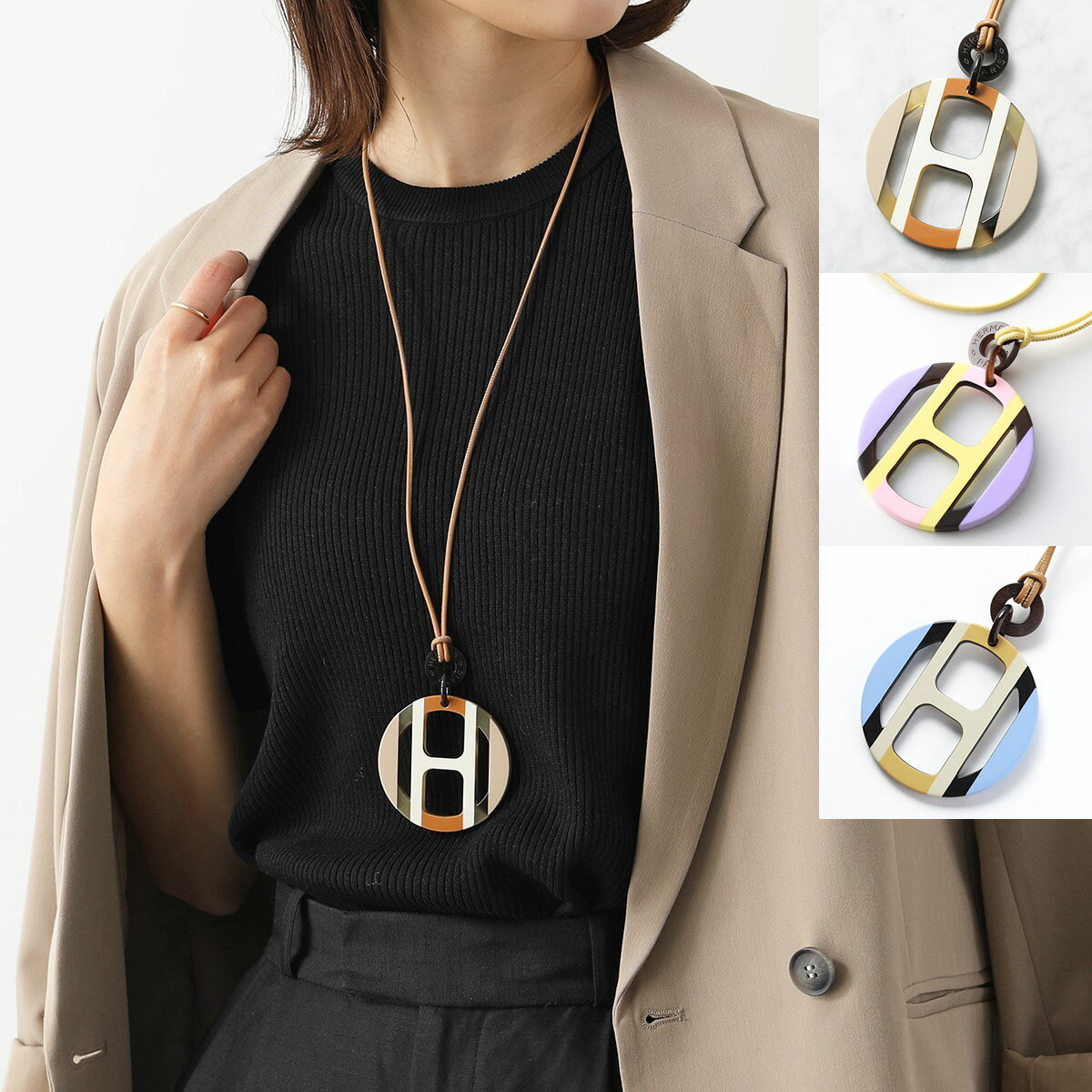 エルメス ネックレス（レディース） HERMES エルメス ネックレス H EQUIPE エキップ バッファローホーン 057087FL レディース ペンダント アクセサリー Hロゴ カラー3色【po_fifth】