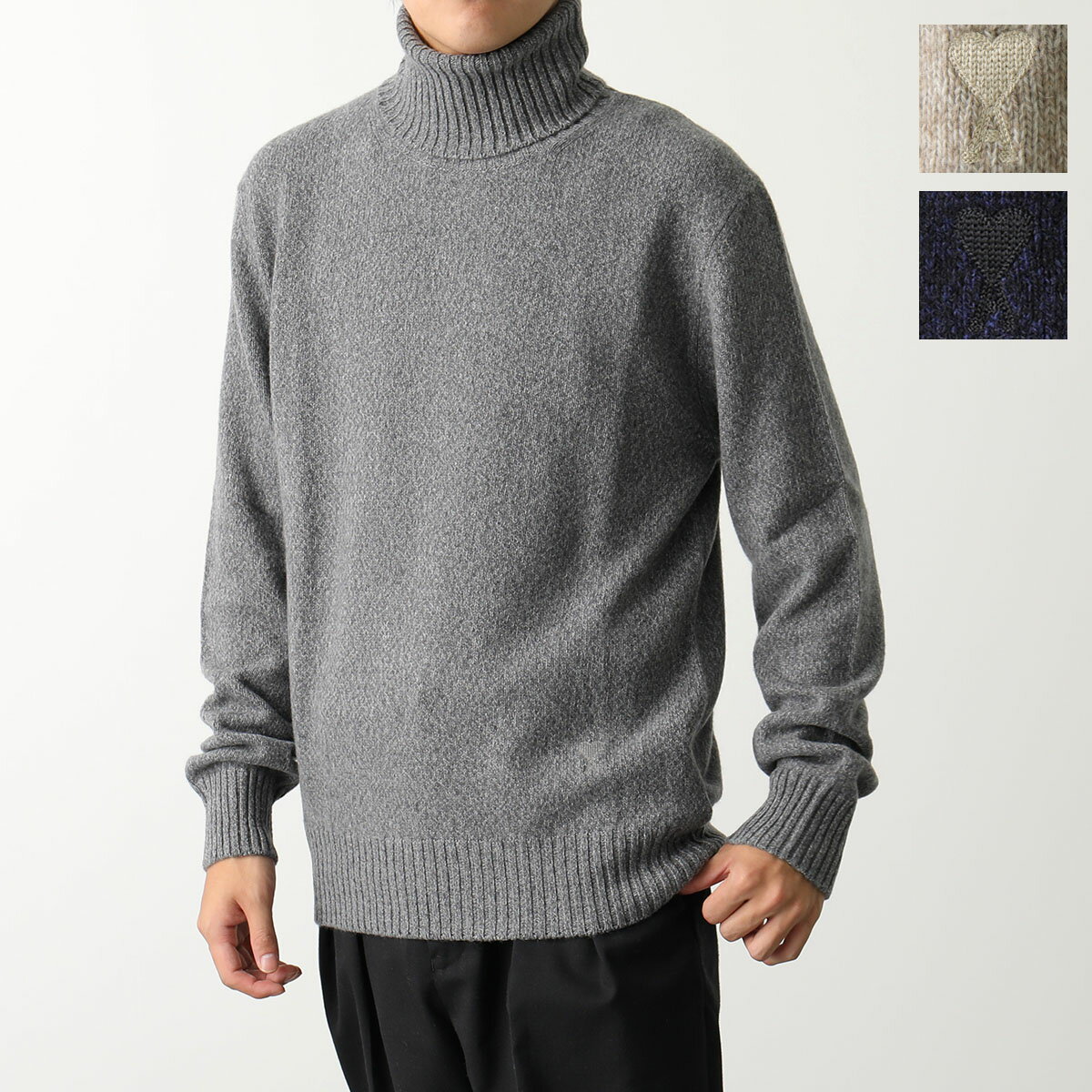 ami paris アミパリス ニット ADC sweater HKS427.005 メンズ セーター タートルネック カシミヤ×ウール 長袖 ハートロゴ 刺繍 カラー3色