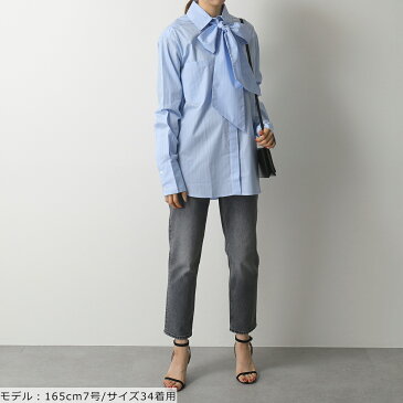 【エントリーでポイント4倍対象！24日23時59まで】rokh ロク R0CA109 CT TIE IN SERT SHIRT ストライプ 長袖シャツ ボウタイ ネクタイ 胸ポケット オーバーサイズ 117 レディース