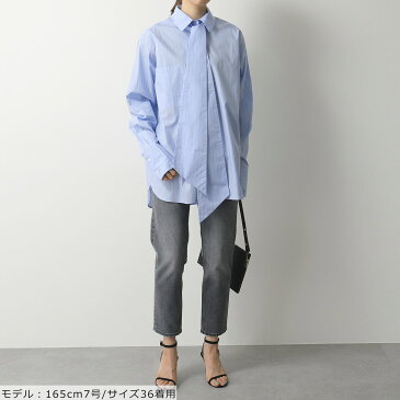 【エントリーでポイント4倍対象！24日23時59まで】rokh ロク R0CA109 CT TIE IN SERT SHIRT ストライプ 長袖シャツ ボウタイ ネクタイ 胸ポケット オーバーサイズ 117 レディース