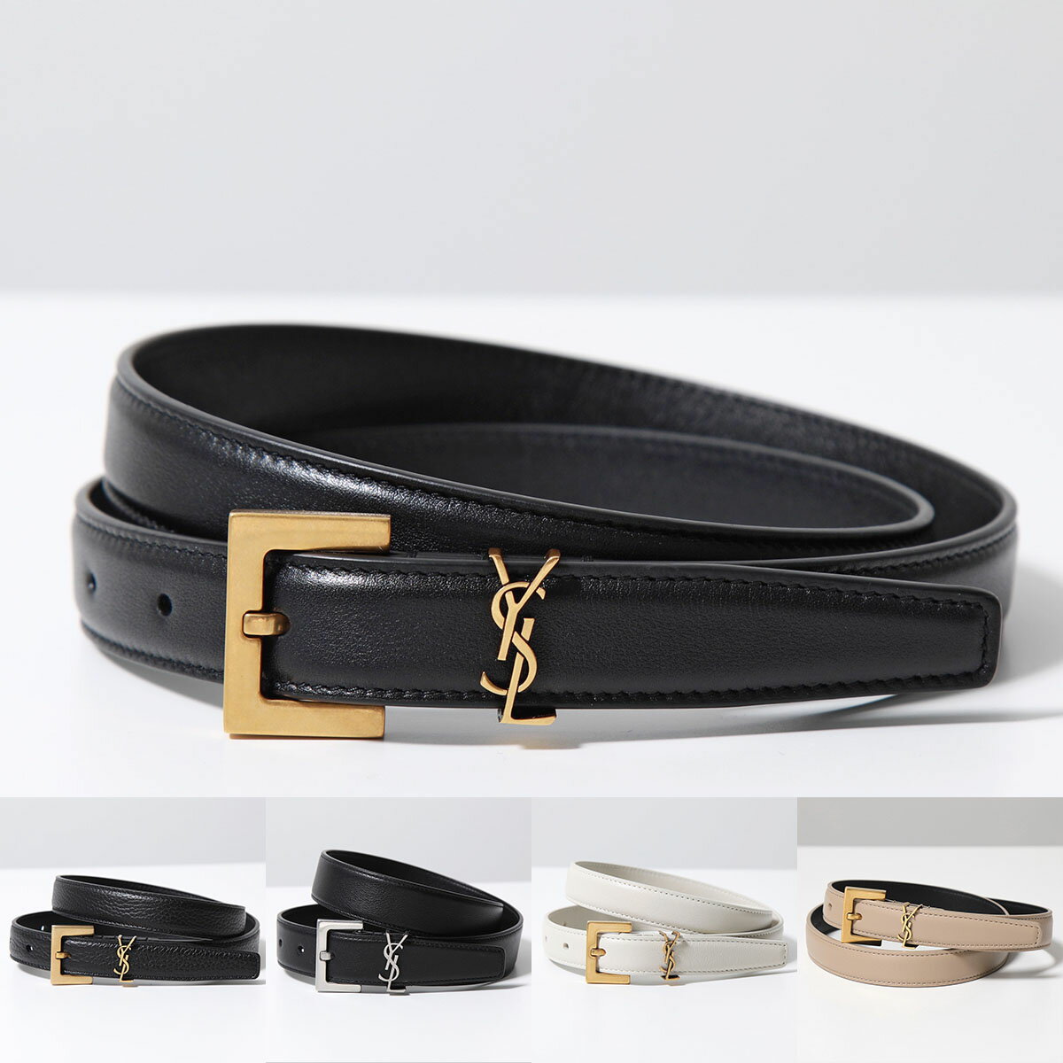 イヴサンローラン SAINT LAURENT サンローラン ベルト YSL BELT 2.0 ナロー 554465 612616 BOO0W BOO0E BRM0E DTI0W レディース レザー YSLメタル カサンドラロゴ スクエアバックル カラー6色