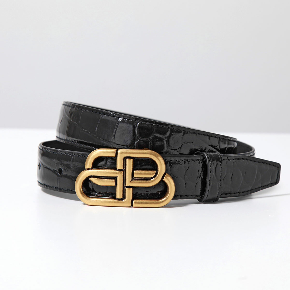 バレンシアガ BALENCIAGA バレンシアガ ベルト BB THIN BELT 581690 1LR04 レディース BBロゴ レザー クロコダイル ナローベルト 1000/BLACK【po_fifth】