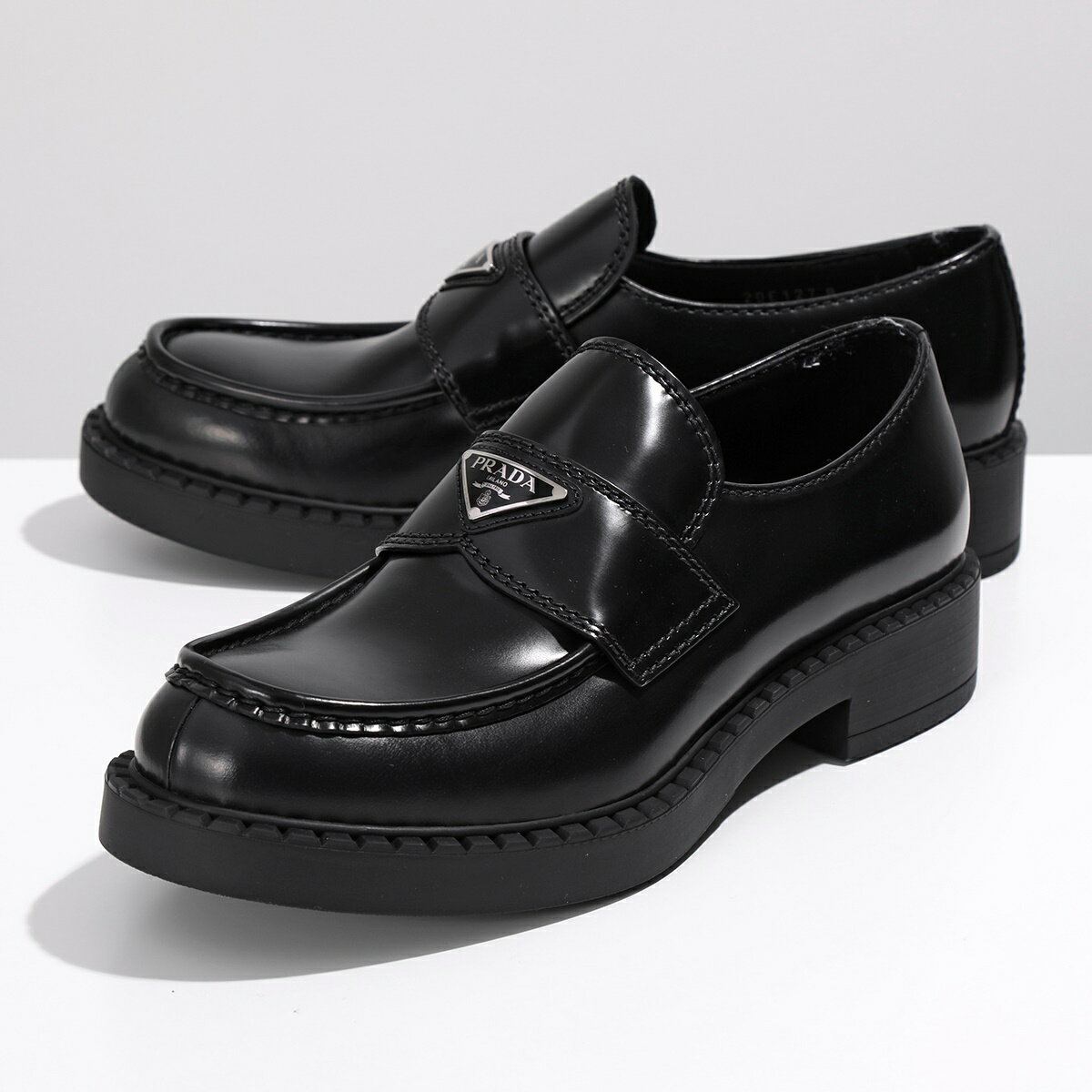 【訳あり-7.5のみ】PRADA プラダ ローファー 2DE127 055 F0002 メンズ チョコレート ブラッシュドレザー シューズ 革靴 トライアングルロゴメタル NERO【po_jyuuu】