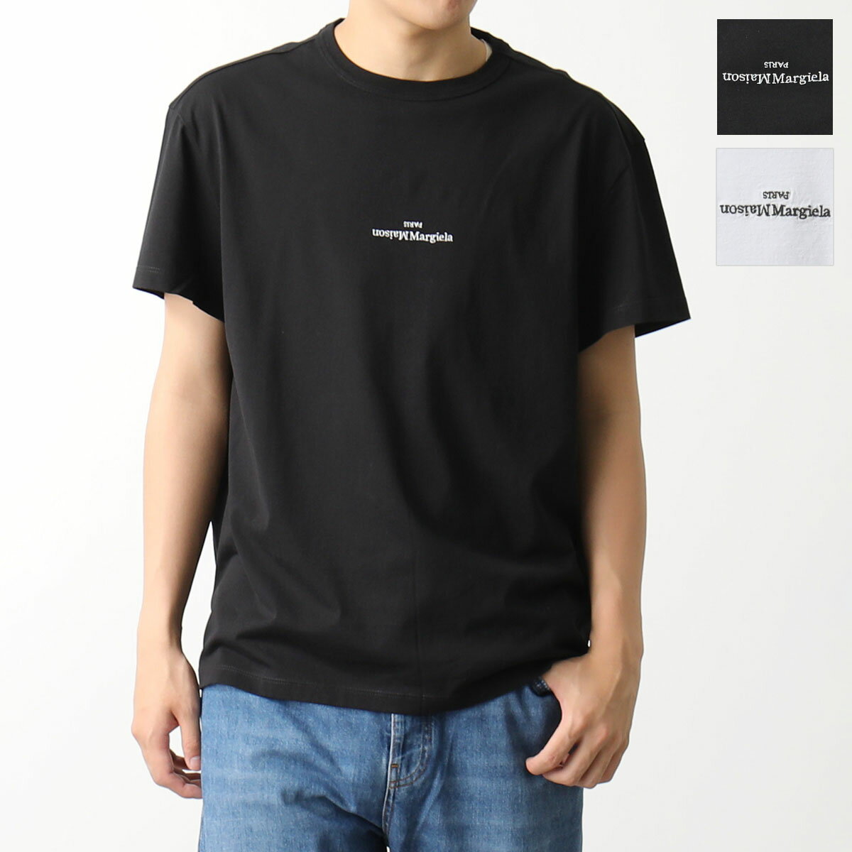 MAISON MARGIELA メゾンマルジェラ 10 Tシャツ S30GC0701 S22816 メンズ ディストーテッド ちびロゴT 刺繍ロゴ クルーネック 半袖 カットソー カラー2色