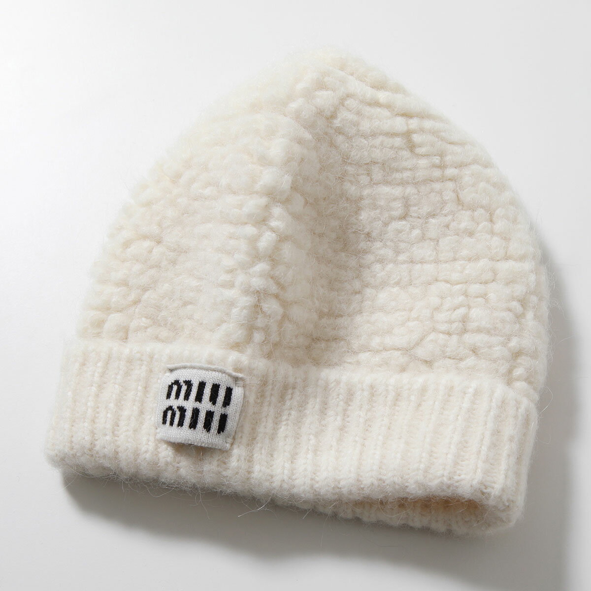 MIUMIU ミュウミュウ ニット帽 5HC327 2CNN レディース ビーニー ニットキャップ アルパカブレンド ロゴ ボア ムートン 帽子 F0009/BIANCOのサムネイル