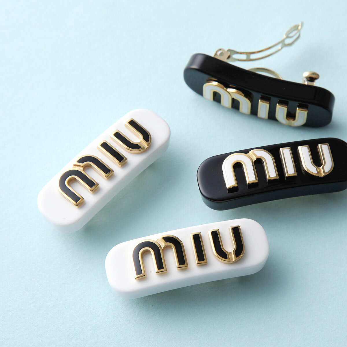 MIUMIU ミュウミュウ バレッタ 5IF072 2F72 レディース 2点セット ロゴ ヘアクリップ ヘアアクセサリー 髪留め カラー2色のサムネイル