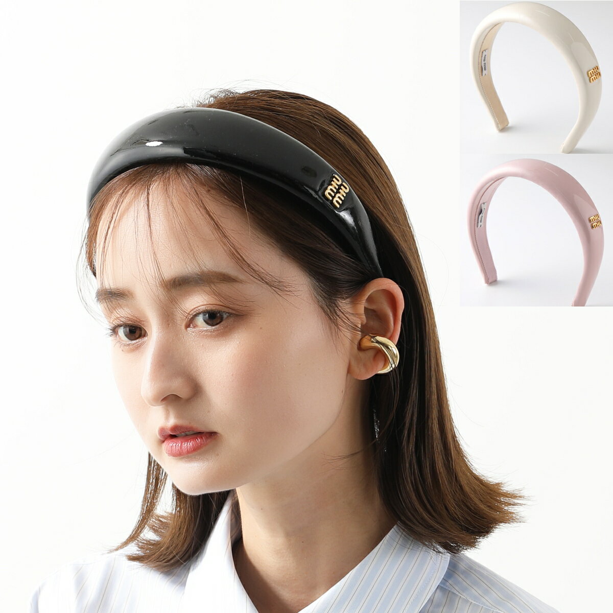 MIUMIU ミュウミュウ カチューシャ 5IH025 069 レディース パテントレザー ヘッドバンド ロゴ エナメル ヘアアクセサリー 髪飾り カラー3色