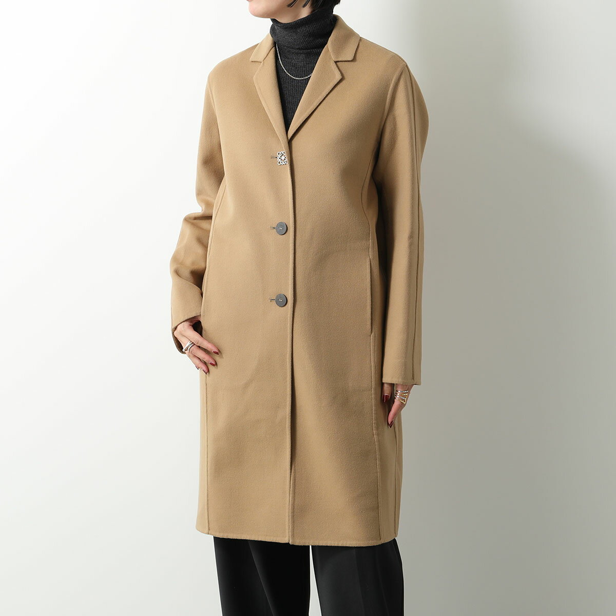 LOEWE ロエベ ロングコート ANAGRAM COAT アナグラム S359Y01X52 レディース ダブルフェイス カシミヤ混ウール シングルブレスト カラー2色