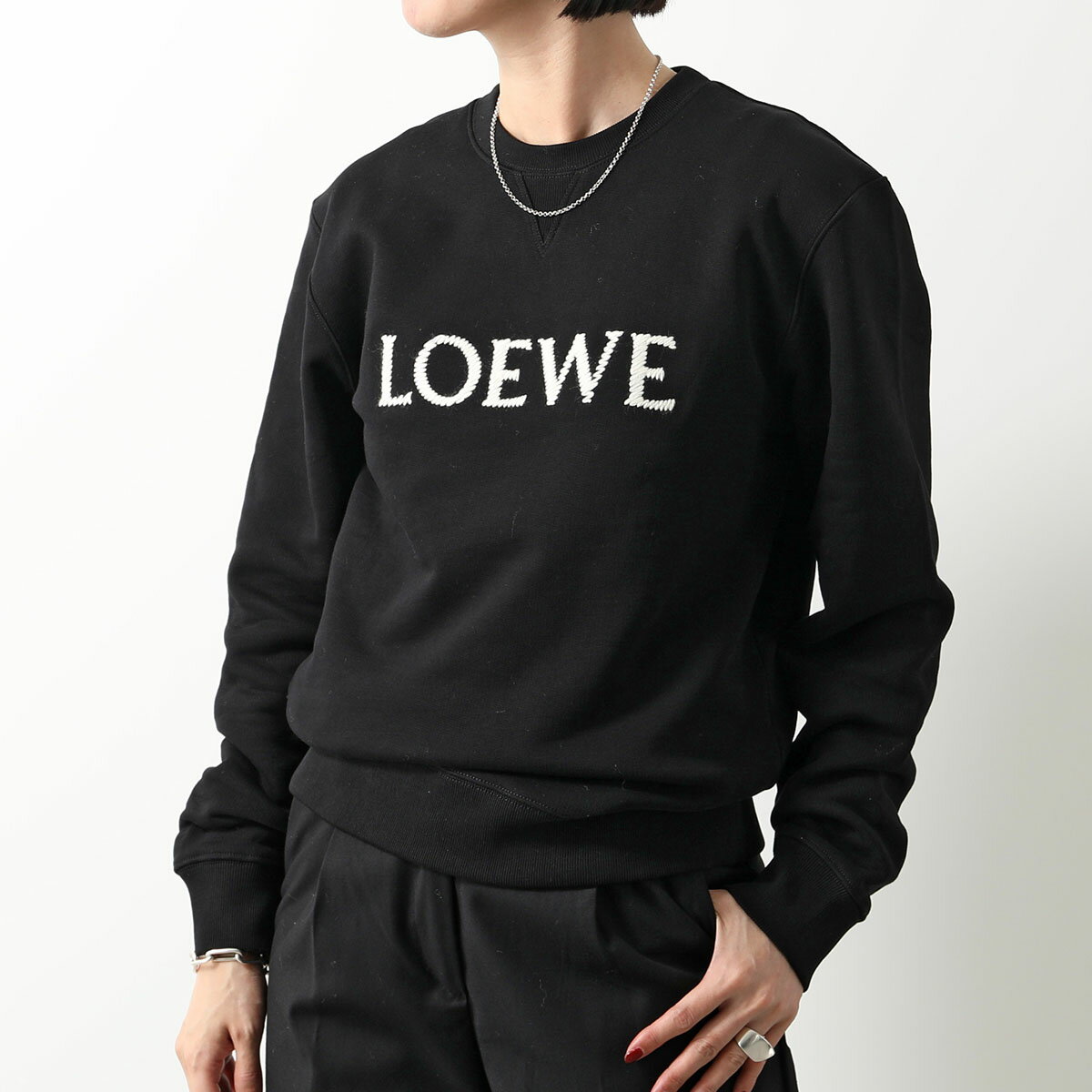 LOEWE ロエベ トレーナー H526Y24J26 レディース エンブロイダリー スウェットシャツ ロゴ刺繍 長袖 クルーネック 1100/BLACK