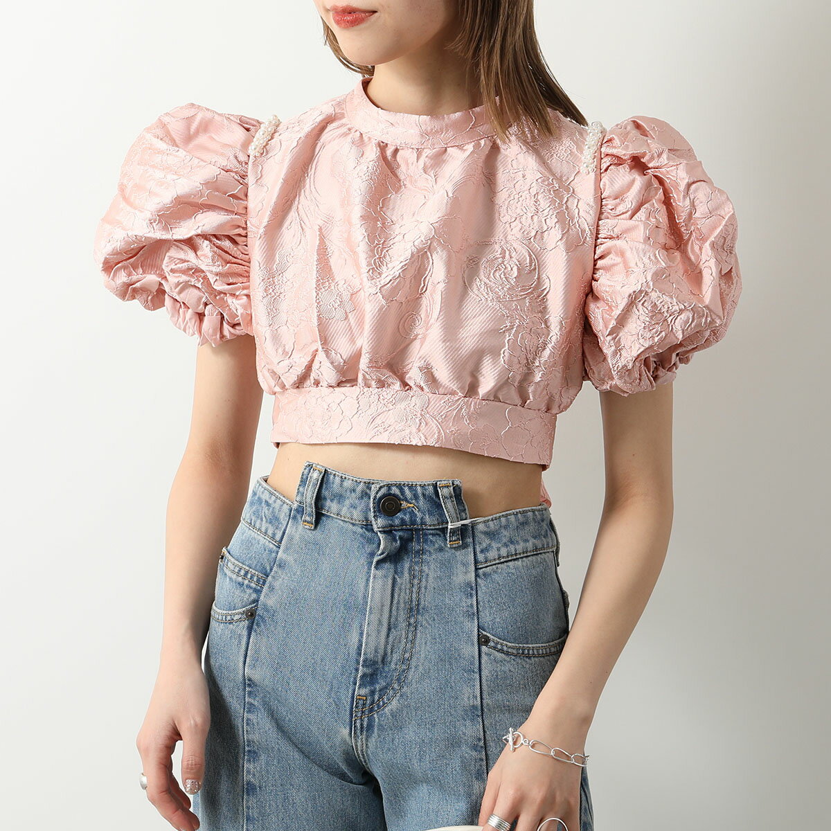 Sister Jane シスタージェーン トップス Amber Jacquard Tie Top TOD091 レディース ジャガード 花柄 フラワー ショート丈 サテン 半袖 Rose-Quartz【cp_ten】