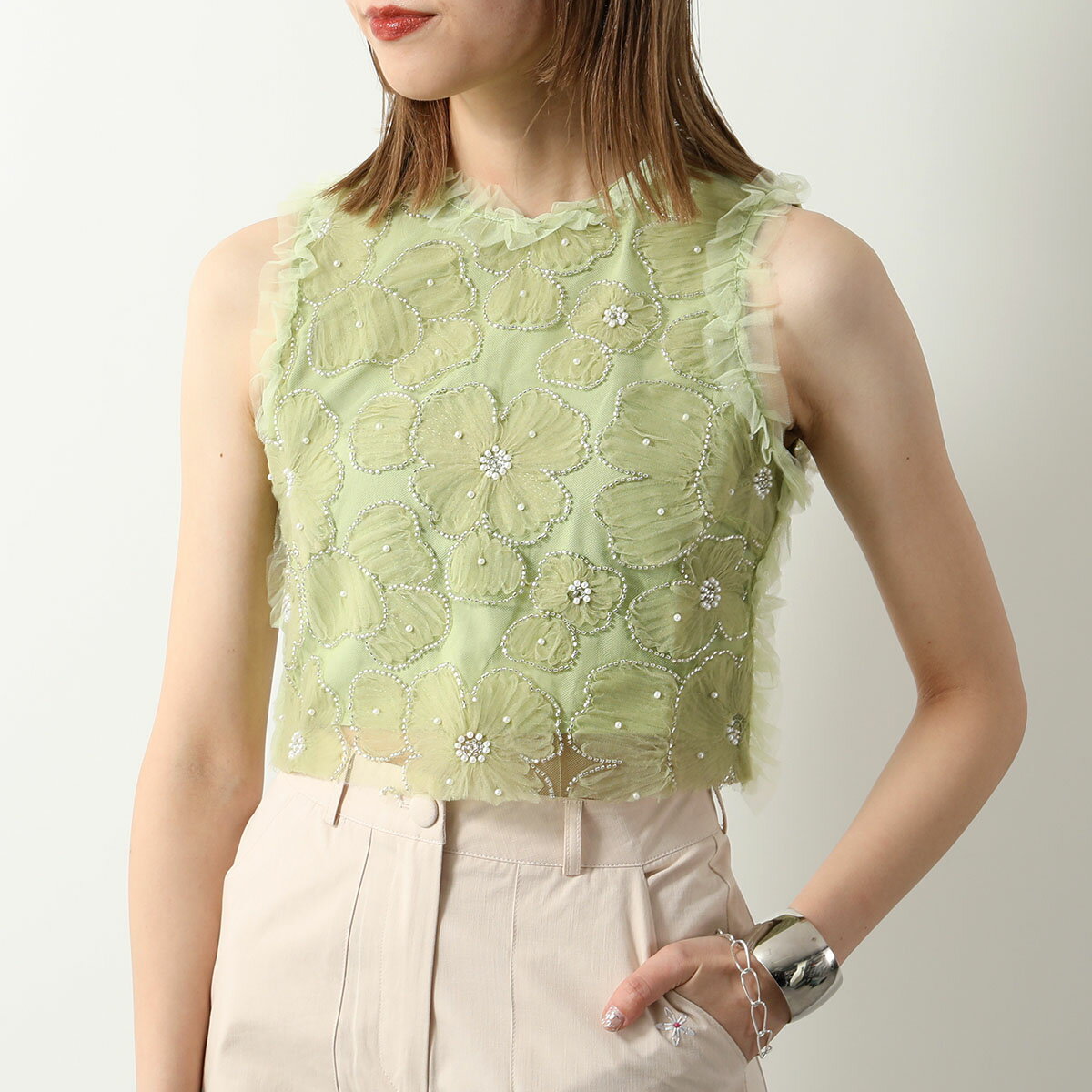 Sister Jane シスタージェーン トップス Harmony Tulle Top TOD094 レディース ノースリーブ ブラウス 花柄 フラワー ビーズ チュール Pickle-Green【cp_ten】