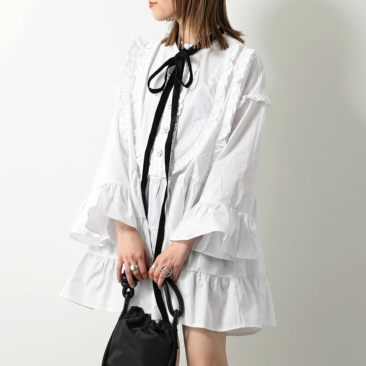 Sister Jane シスタージェーン ワンピース Jasmine Mini DressDR1893 レディース ミニ丈 コットン ボウタイ リボン フリル 長袖 Bright-Whiteのサムネイル