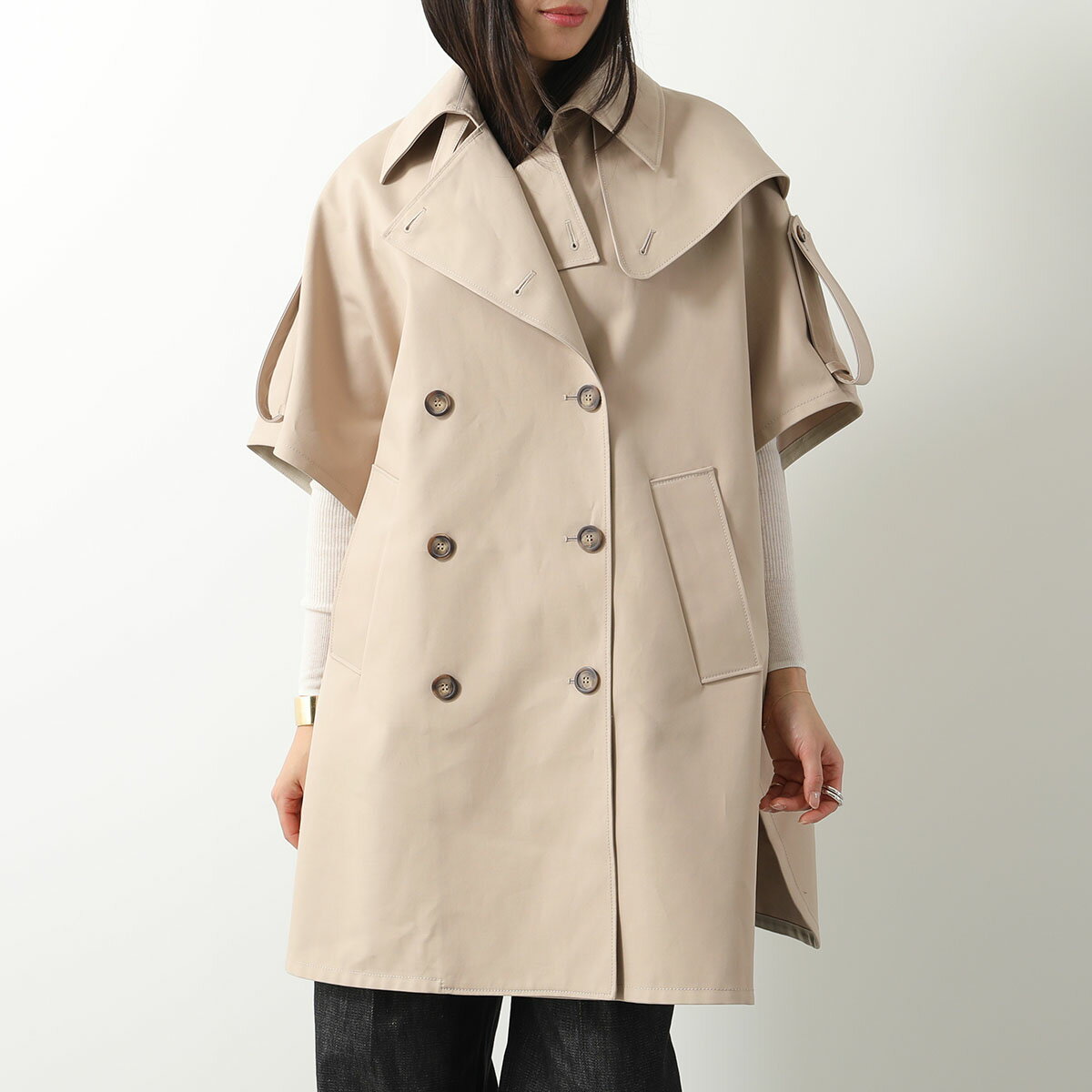 MAX MARA ACCESSORI マックスマーラ ケープ PERNICE レディース トレンチ コート ポンチョ 半袖 コットン ミドル ミディ丈 002のサムネイル