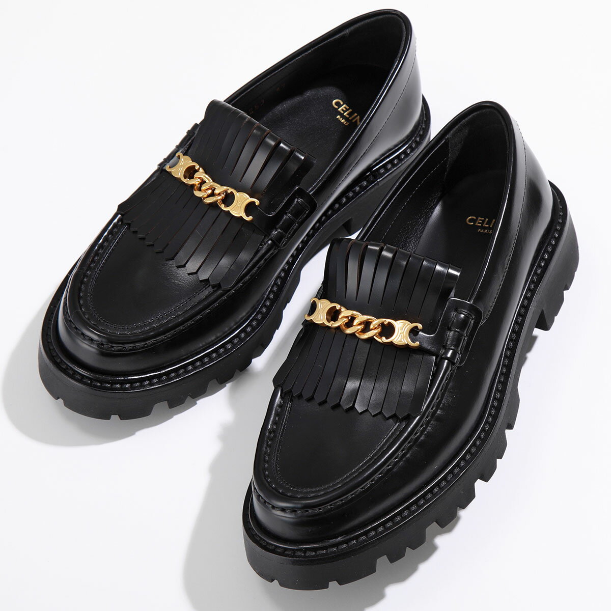 CELINE セリーヌ ローファー MARGARET マーガレット 356743602C.38NO レディース トリオンフチェーン付き レザー フリンジ 靴 38NO/BLACK【po_saan】のサムネイル