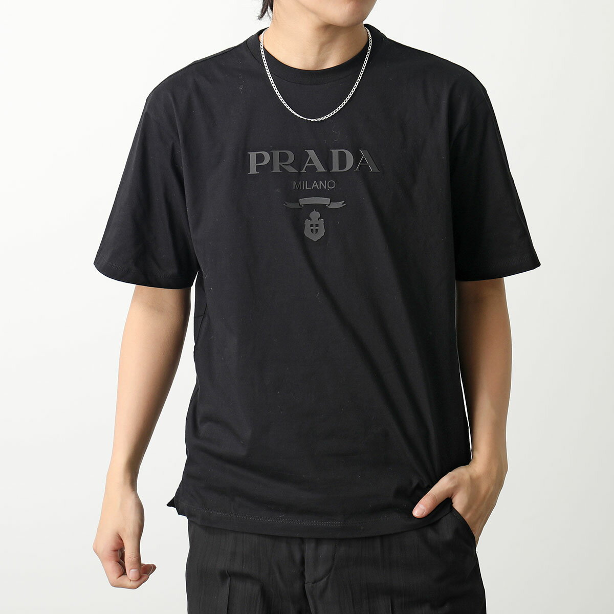 プラダ PRADA プラダ Tシャツ UJN815 1052 メンズ コットン カットソー ロゴT クルーネック 半袖 エンボスロゴ F0002/NERO【po_fifth】