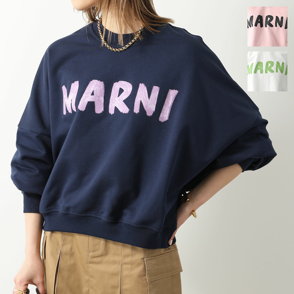 MARNI マルニ 長袖 スウェットシャツ FLJE0185P2 USCU88 レディース トレーナー コットン ロゴ ドロップショルダー クルーネック カラー3色【po_jyuuu】