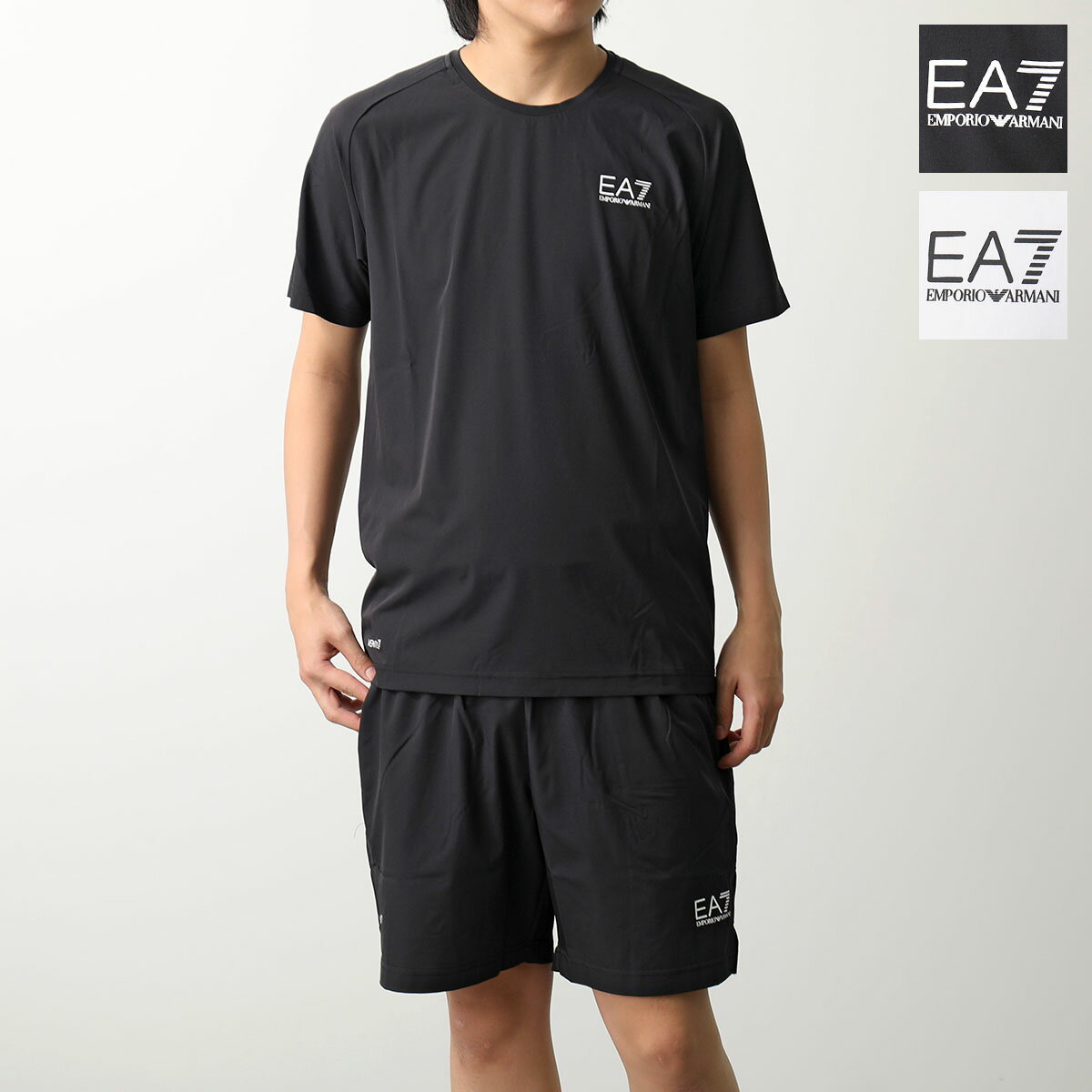 EA7 EMPORIO ARMANI エアセッテ エンポリオアルマーニ セットアップ 8NPV03 PNDDZ メンズ 半袖 Tシャツ＋ハーフパンツ ロゴ カラー2色