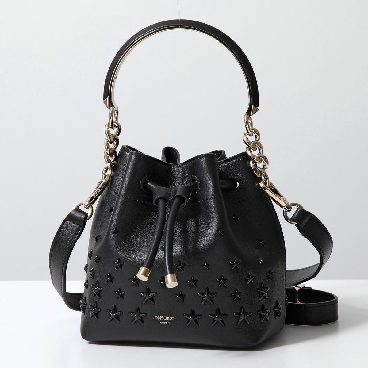 Jimmy Choo ジミーチュウ ショルダーバッグ BONBON BUCKET /S AOR レディース レザー スタースタッズ装飾 ハンドバッグ 鞄 BLACK/LIGHT-GOLDのサムネイル