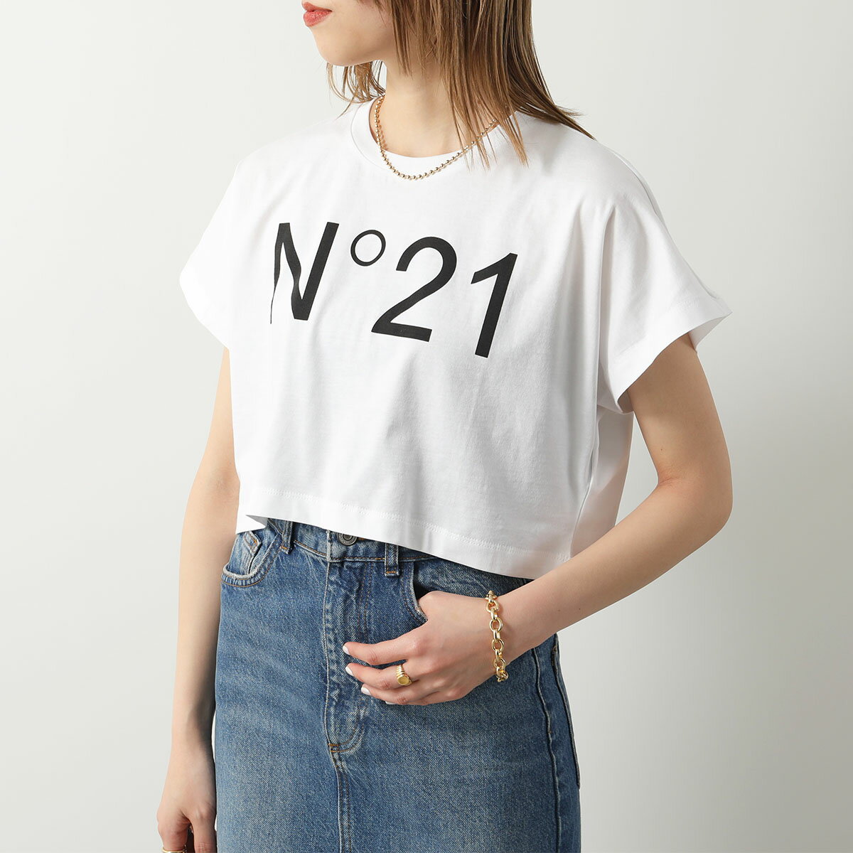 楽天インポートセレクト museeN°21 KIDS ヌメロヴェントゥーノ キッズ Tシャツ N21558 N0153 レディース 半袖 クロップド丈 クルーネック コットン ロゴ 0NC15