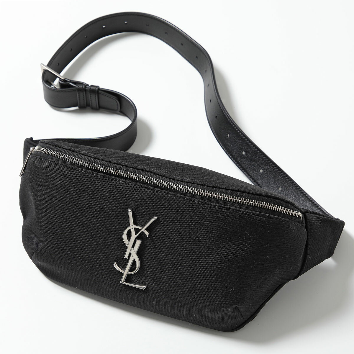 【7/25限定！2人に1人が当選！エントリーで最大100％ポイントバック】SAINT LAURENT サンローランパリ 590076 GIV6E ウエストポーチ ボディバッグ ベルトバッグ キャンバス×レザー 1000/NERO 鞄 レディースのサムネイル