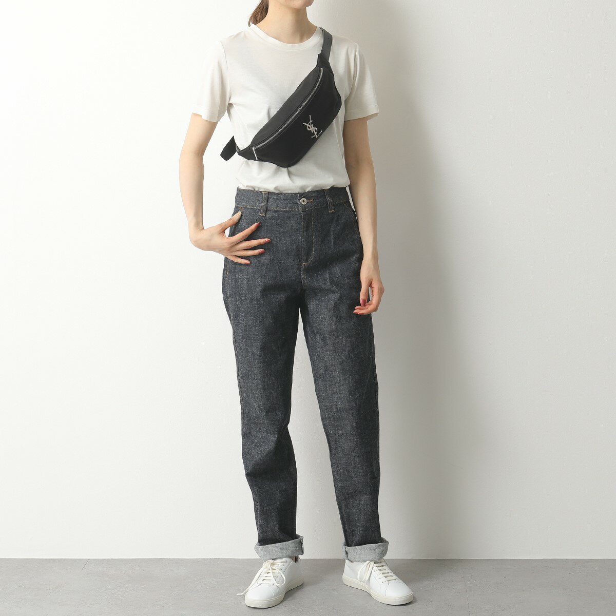 【エントリーでポイント最大9倍！20日21時〜23時59まで】SAINT LAURENT サンローランパリ 590076 GIV6E ウエストポーチ ボディバッグ ベルトバッグ キャンバス×レザー 1000/NERO レディース メンズ【2021ss】