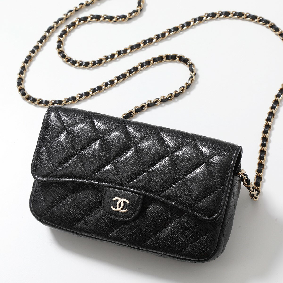 シャネル 結婚式向きバッグ レディース CHANEL シャネル ショルダーバッグ MATELASSE マトラッセ AP2096 B10583 レディース チェーンウォレット フォンケース キャビアスキン ココマーク 鞄 C3906