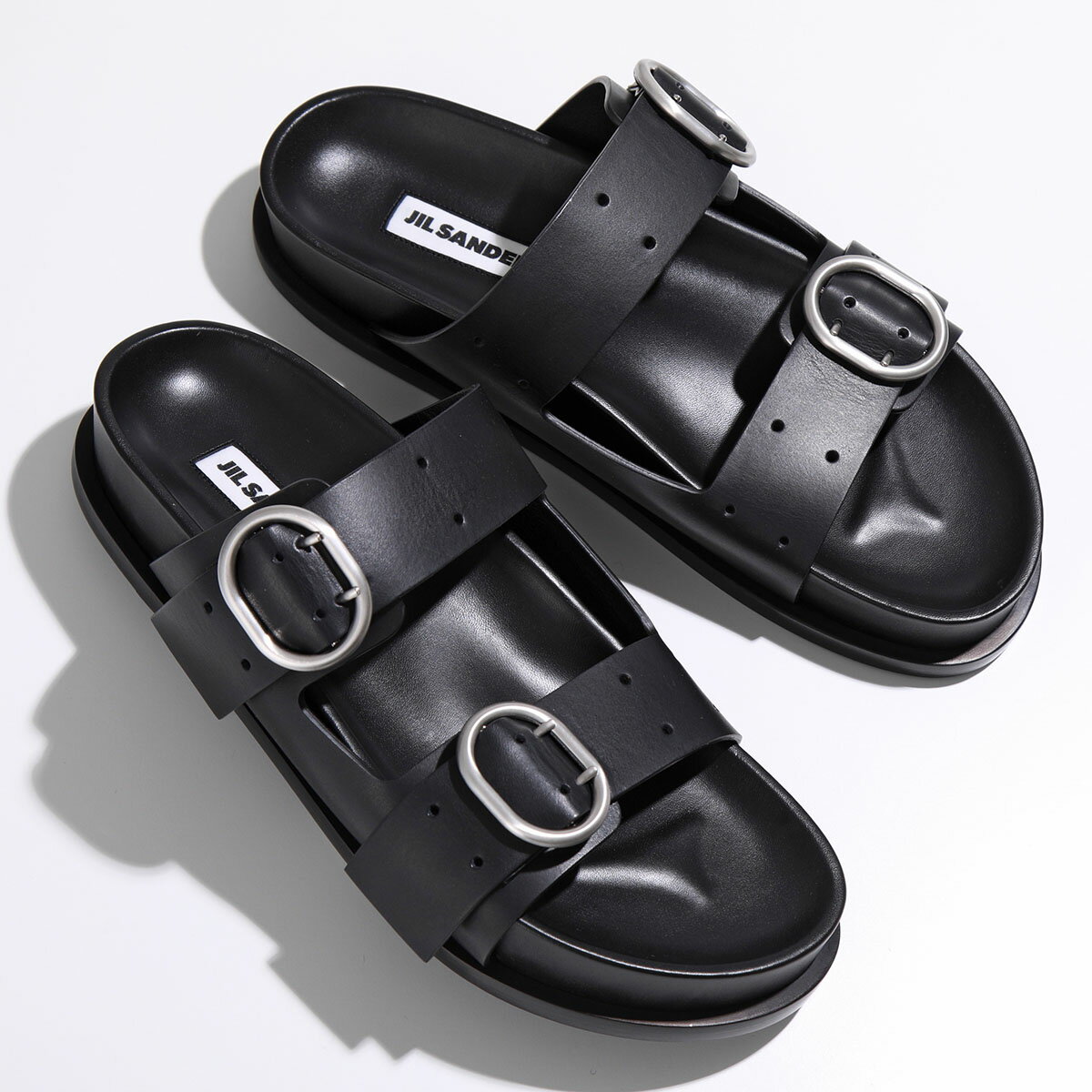 JIL SANDER ジルサンダー サンダル J33WP0047 P0503 メンズ フラット レザー ツーストラップ バックル シューズ 靴 001/BLACK【po_fifth】