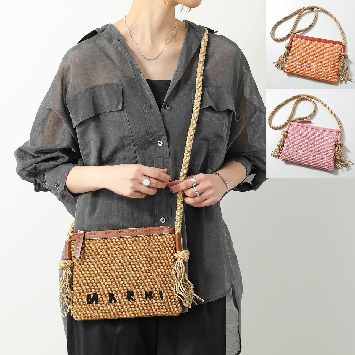 セール】マルニ MARNI MARNI かごバッグ EastーWest SMALL TOTE