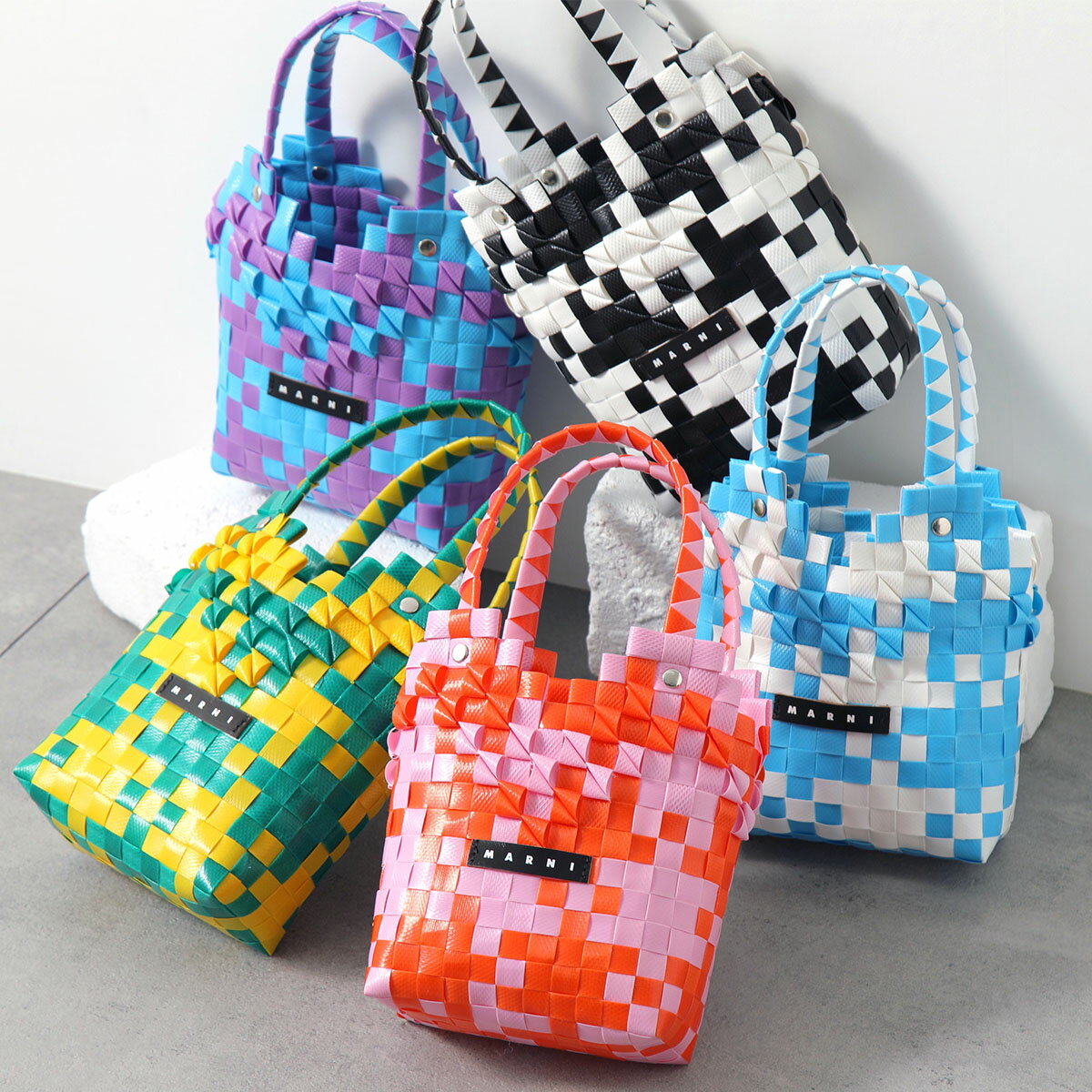 MARNI KIDS マルニ キッズ バスケットバッグ DIAMOND BASKET ダイヤモンド M00637 M00IW レディース ガールズ ハンドバッグ かごバッグ ウーブン ロゴ 鞄 カラー5色