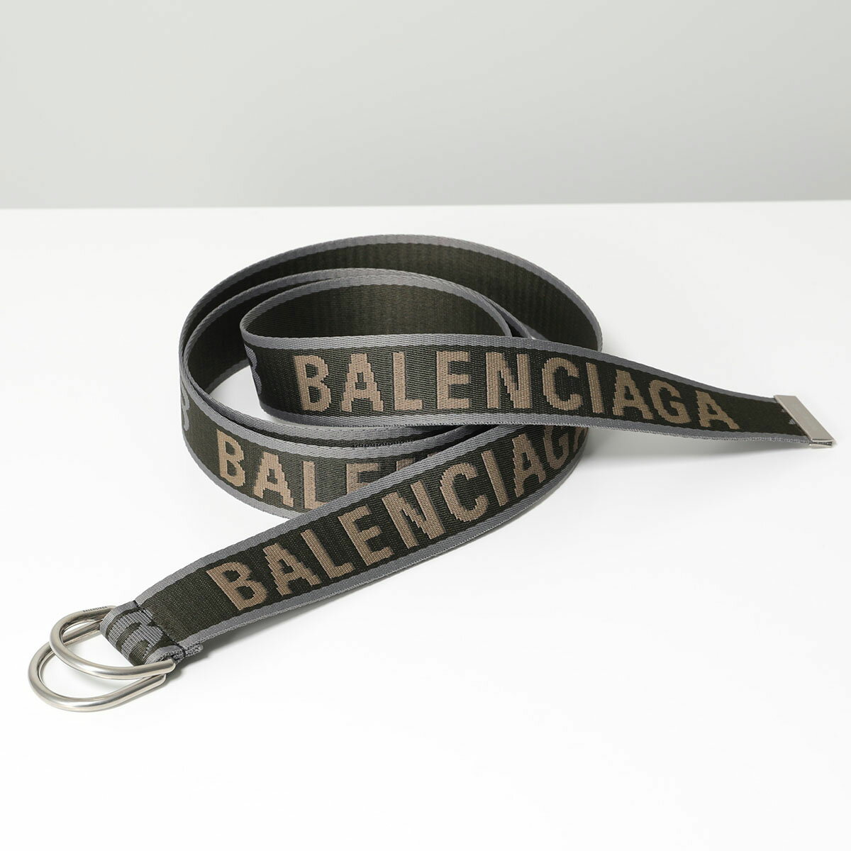 BALENCIAGA バレンシアガ スライダーベルト D RING BELT 35 703137 210AA メンズ ジャガードロゴ Dカン ウェビングテープ 3561/KHAKI