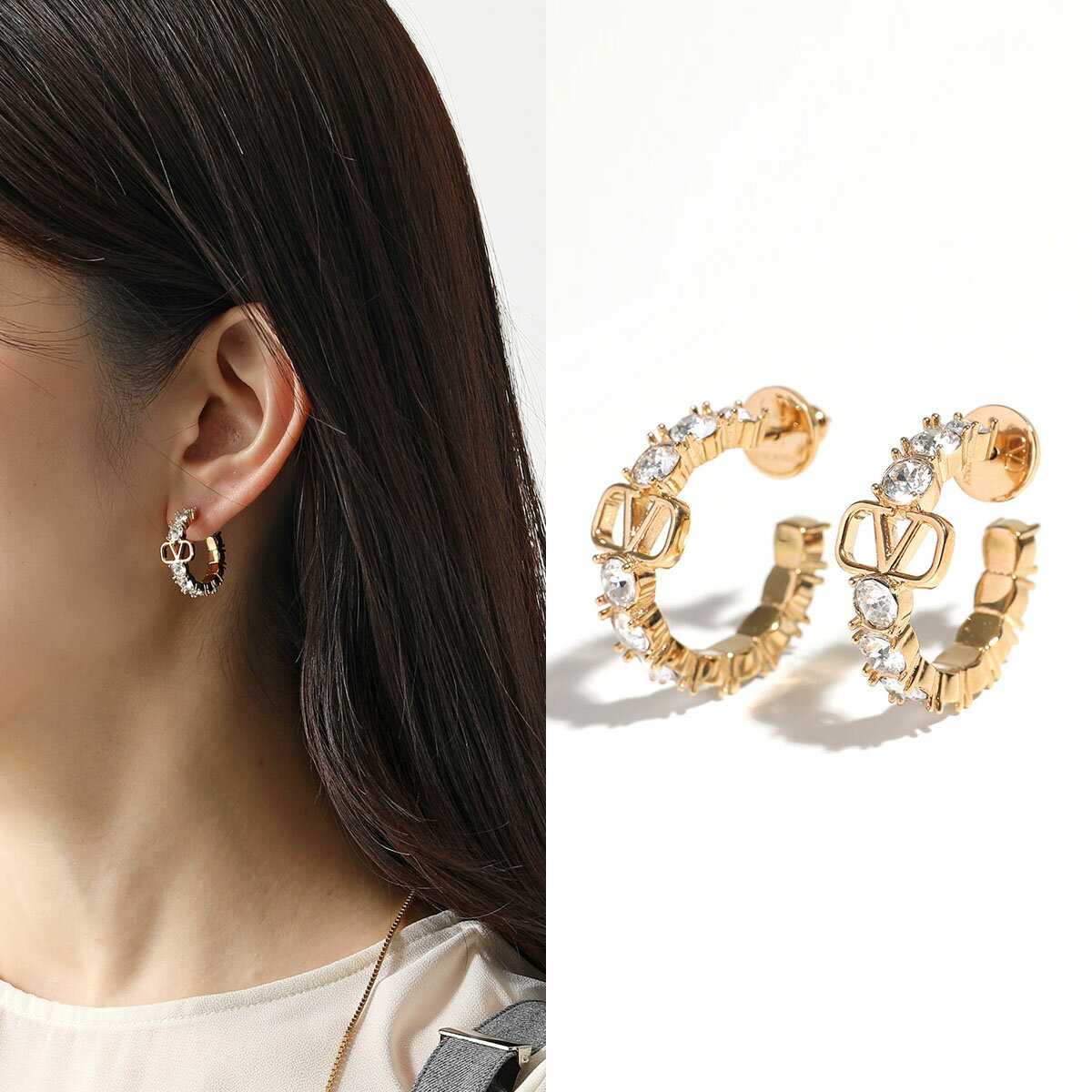 VALENTINO ヴァレンティノ フープピアス 4W2J0V41YCW レディース Vロゴ クリスタル アクセサリー MH5のサムネイル