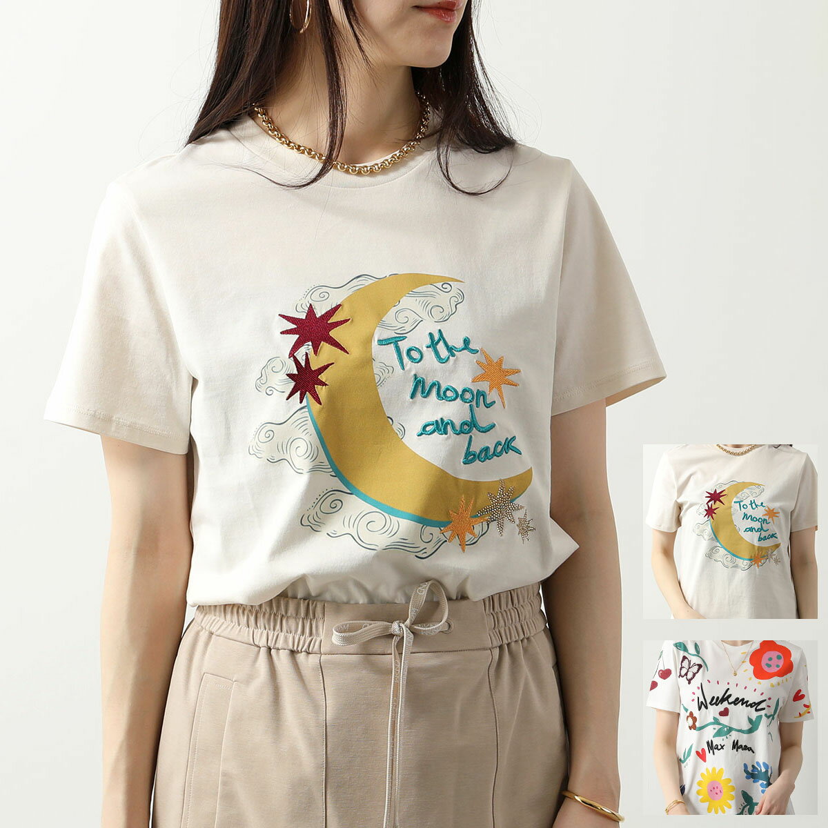 WEEKEND MAX MARA ウィークエンド マックスマーラ 半袖 Tシャツ CINEMA レディース コットン クルーネック 刺繍 アイコンロゴ カラー2色