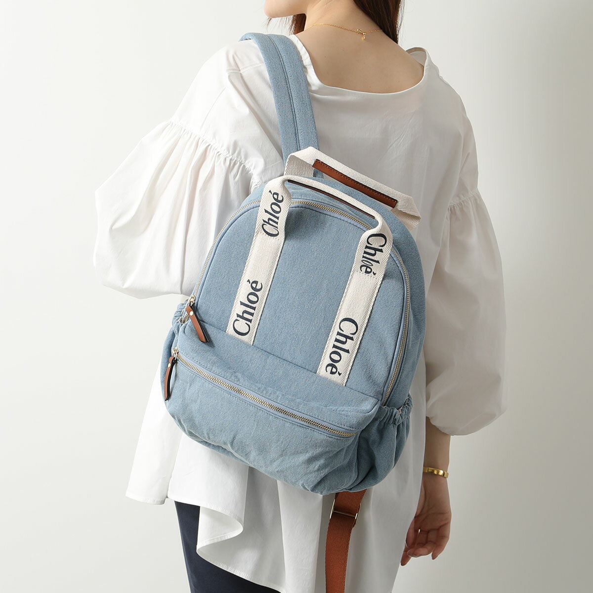 Chloe Kids クロエ キッズ バックパック C20044 レディース ガールズ コットン デニム ロゴ リュック 鞄 Z10/DENIM-BLUE【po_fifth】【po_fifth】のサムネイル
