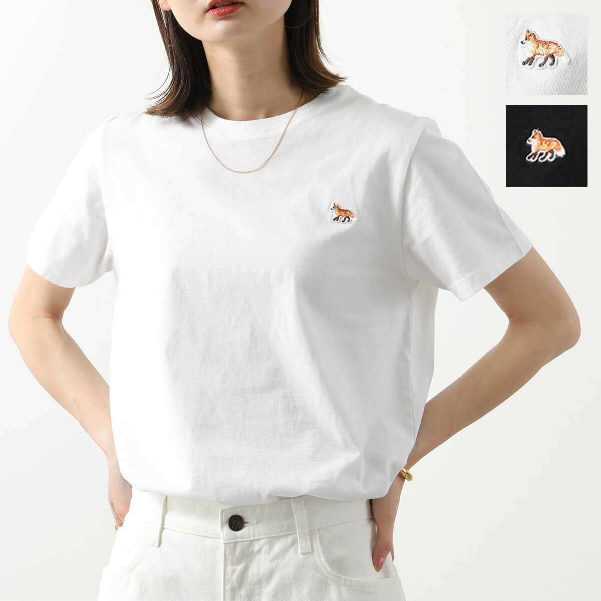 MAISON KITSUNE メゾンキツネ Tシャツ MW00110KJ0008 レディース 半袖 カットソー フォックス刺繍パッチ コットン クルーネック カラー2色