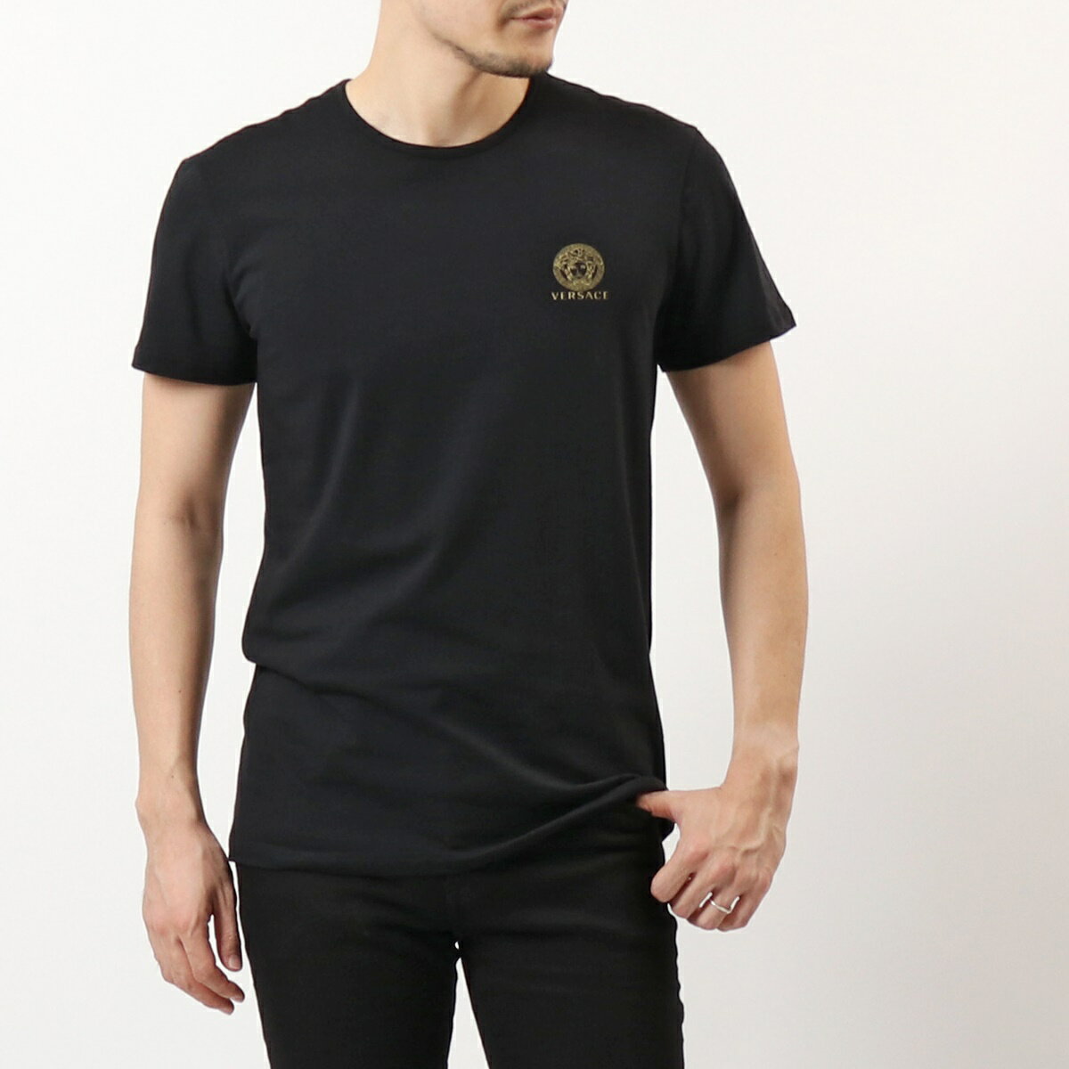 versace VERSACE ヴェルサーチ AUU01005 1A10011 カラー2色 メドゥーサ アンダーシャツ アンダーウェア クルーネック 半袖 Tシャツ ロゴT カットソー ストレッチ メンズ