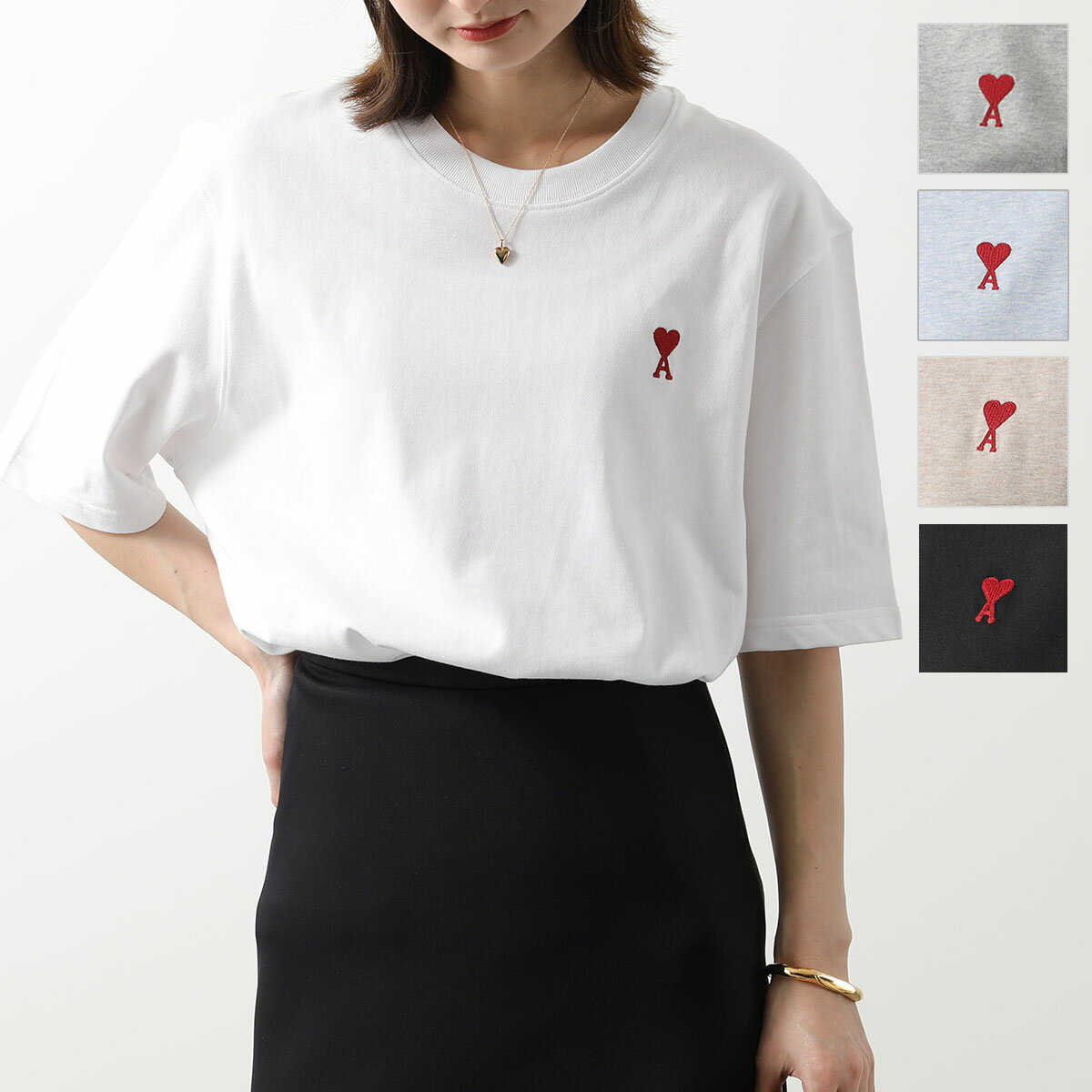 ami paris アミパリス Tシャツ BFUTS005.726 レディース 半袖 クルーネック カットソー ハートロゴ 刺繍 コットン カラー5色のサムネイル