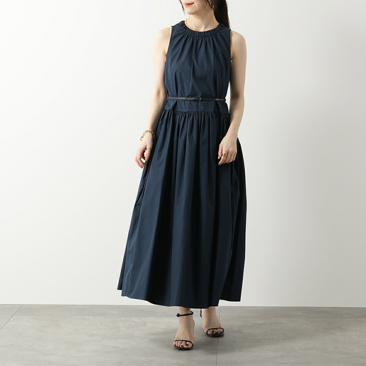 S MAX MARA エス マックスマーラ ワンピース TERESA テレサ レディース コットン ポプリン ギャザー ノースリーブ ベルト付き フレア 042【po_sannn】のサムネイル