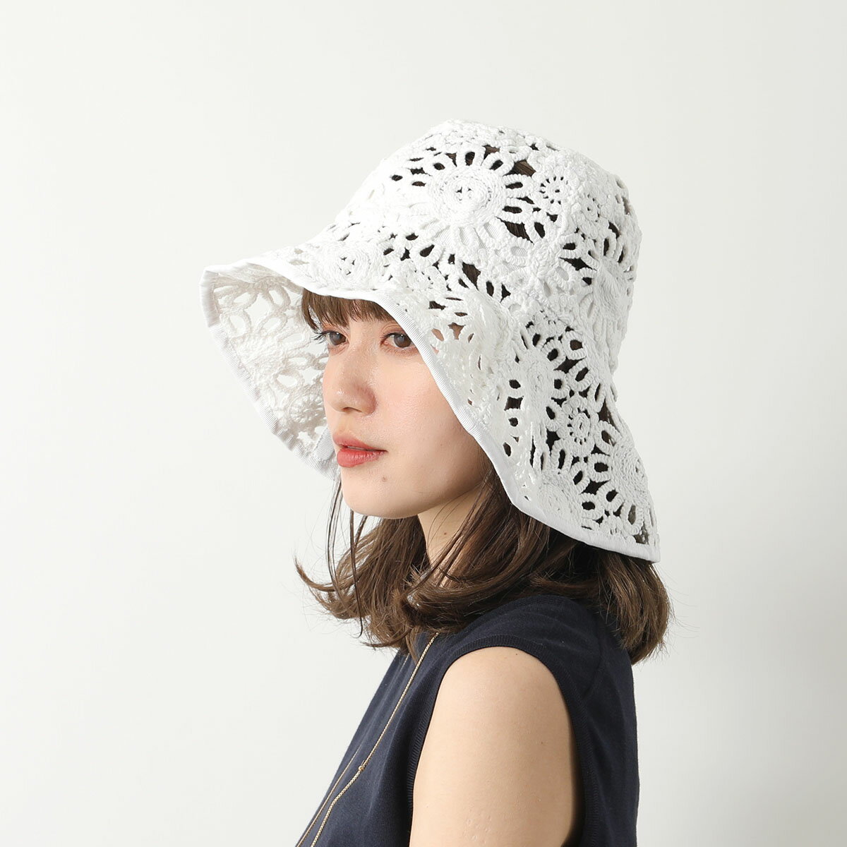 WEEKEND MAX MARA ウィークエンド マックスマーラ ハット NEMBI レディース コットンブレンド レース フワラー 花 帽子 001のサムネイル