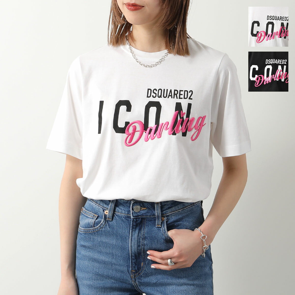 DSQUARED2 ディースクエアード Tシャツ ICON DARLING EASY FIT T-SHIRT S80GC0063 S24668 レディース 半袖 クルーネック コットン ロゴ 刺繍 カラー2色【po_fifth】