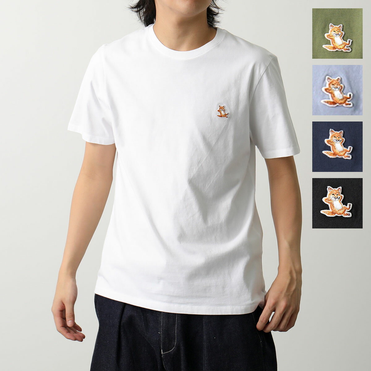 メゾンキツネ Tシャツ メンズ MAISON KITSUNE メゾンキツネ Tシャツ LM00110KJ0008 メンズ 半袖 カットソー チラックスフォックス 刺繍パッチ ロゴT コットン クルーネック カラー5色