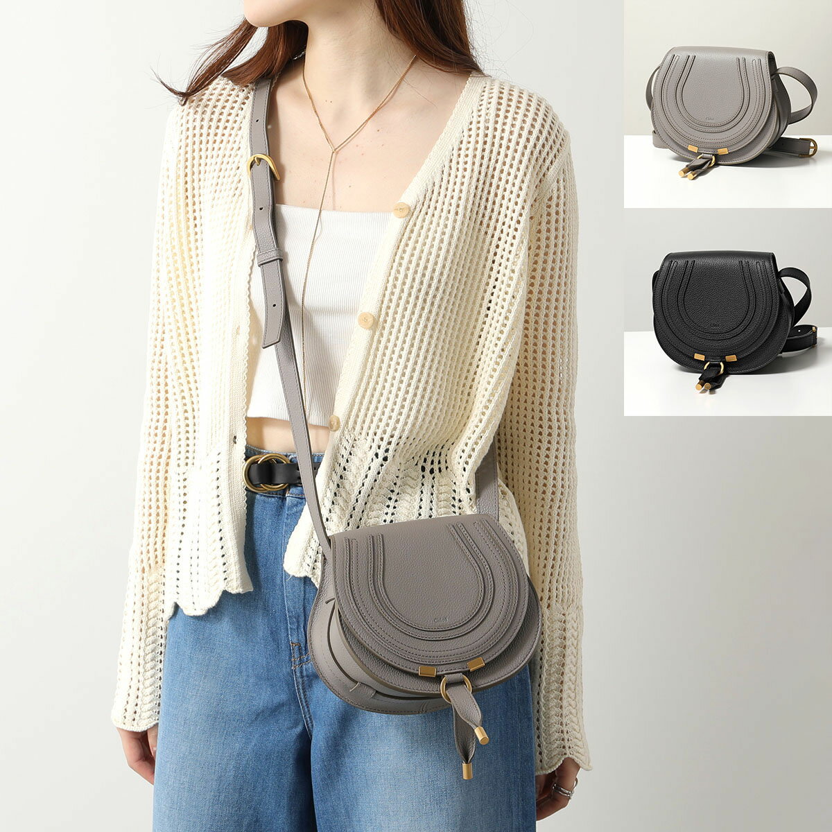 クロエ ショルダーバッグ レディース Chloe クロエ ショルダーバッグ MARCIE SMALL SADDLE マーシー スモールサドル CHC22AS680I31 レディース 型押しロゴ レザー 鞄 053/Cashmere-Grey【po_fifth】