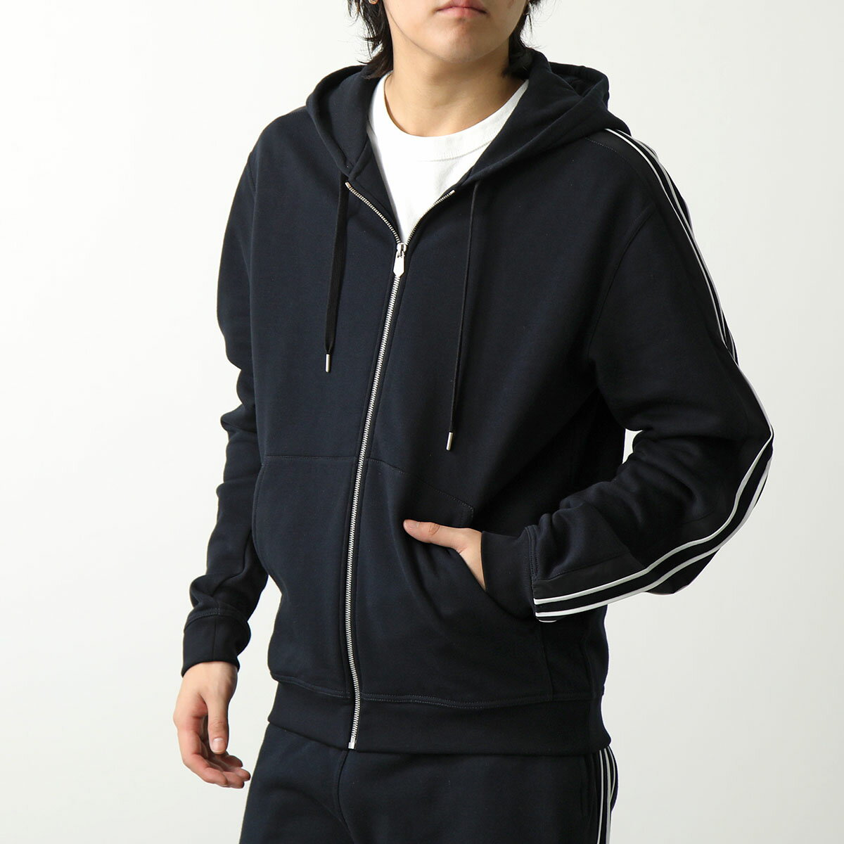 HERMES エルメス パーカー Run H ラン H457750HA01LA メンズ ジップアップ スウェット フーディー Hロゴパイピング ブラックのサムネイル