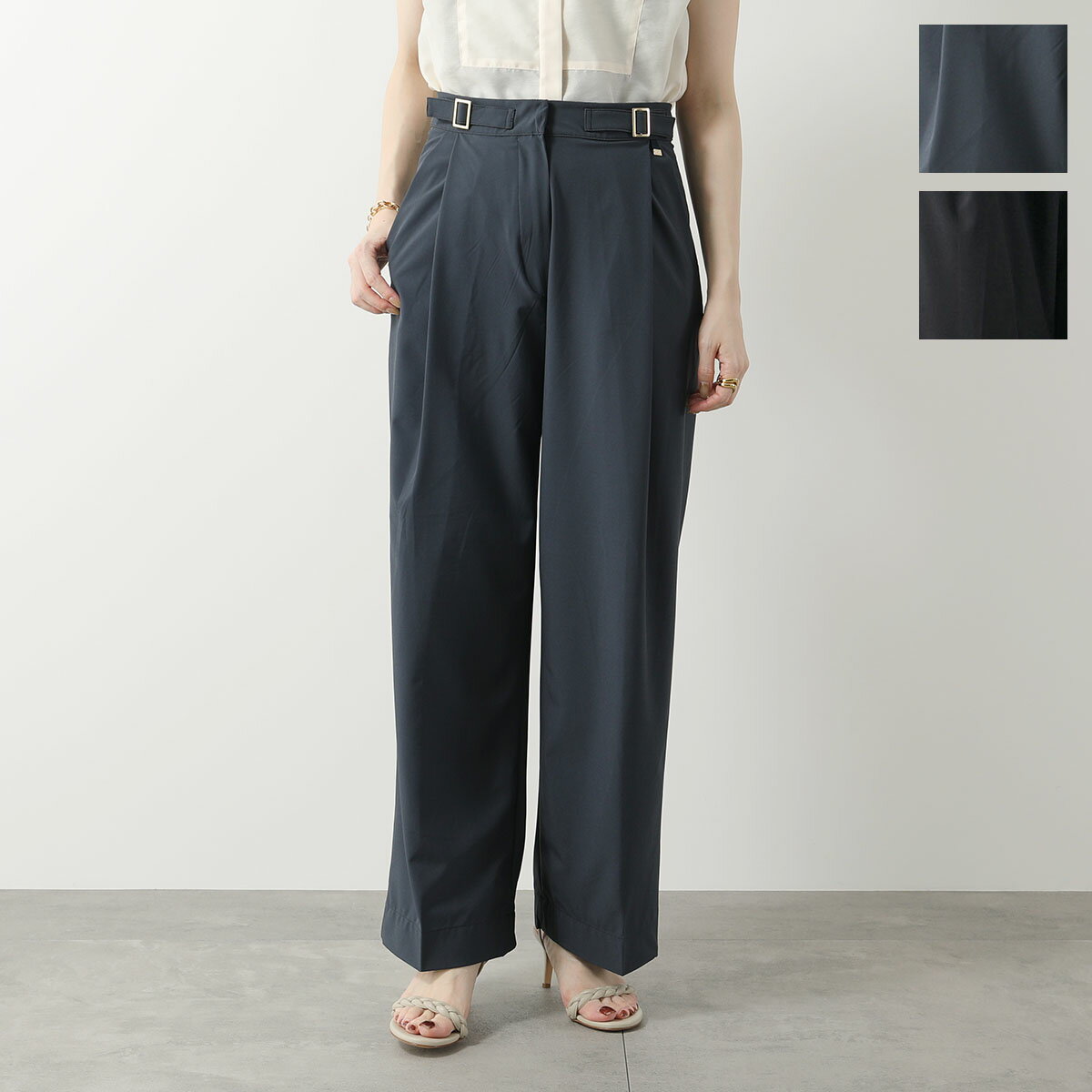 HERNO ヘルノ ワイドパンツ PT000039D 12609 レディース ストレッチ タック入り ストレート 形状記憶 カラー2色 PT000039D126099300のサムネイル