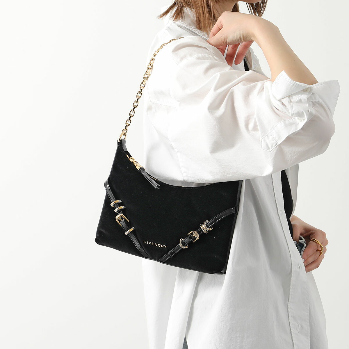 ジバンシィ GIVENCHY ジバンシィ ハンドバッグ VOYOU PARTY ヴォワイユー パーティー BB50W0B1ZZ レディース ベルベット ロゴ 鞄 001/BLACK